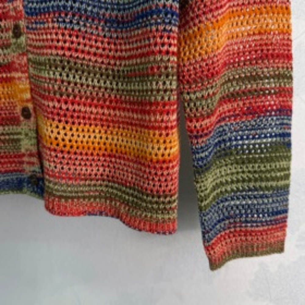 🌈LOEWE Anagram Multicolor Stripe Open‑Knit Cardigan - Picture 2 of 5
